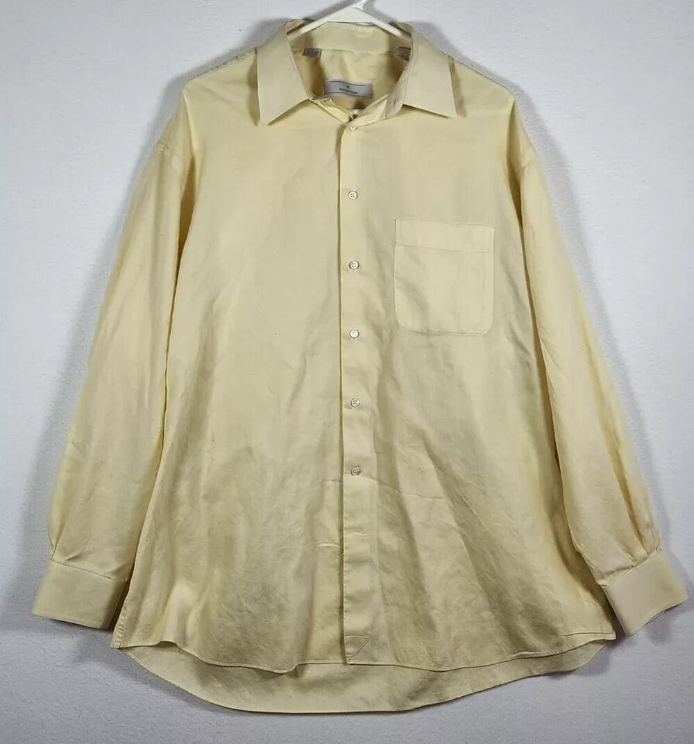 Ermenegildo Zenga Men's Button Up Shirt Size L Large Canary Yellow Long Sleeve